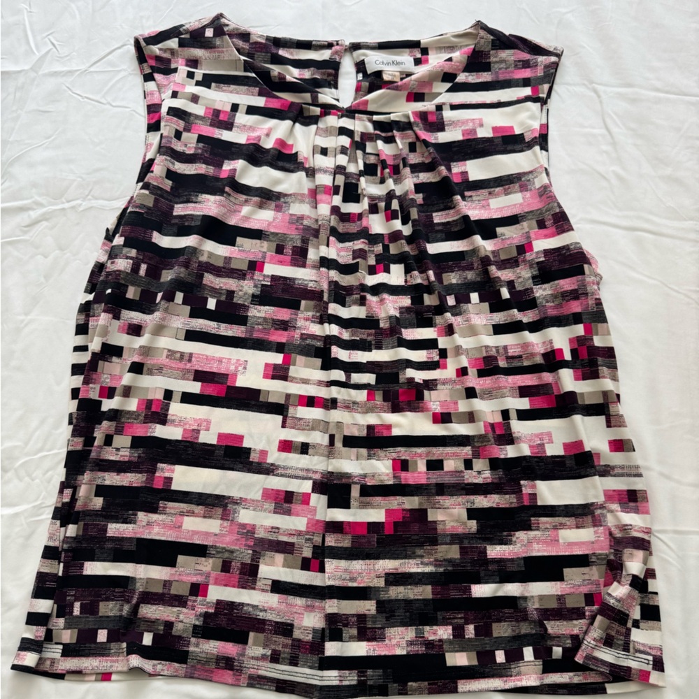 Calvin Klein Pink and Black Abstract Top